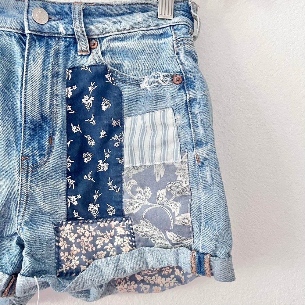 American Eagle Patchwork Rolled Hem Mom Jean Shor… - image 3